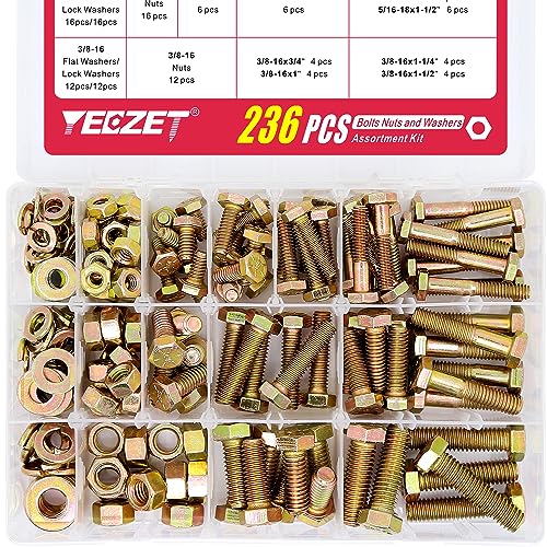 Csavar és anya válogató készletek |   236 db 8. osztályú nehéz teherbírású csavar és anya, alátét készlet, 1/4-20, 5/16-18, 3/8-16 hatszögletű csavar és anya válogatás, 13 leggyakoribb méretet tartalmaz. Csavar és anya válogató készletek Csavar és anya válogató készletek