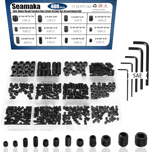 Csavarok |   400 db 1/8-40-től 5/16-18-ig terjedő belső hatszögletű Allen fejű csavar készlet (fekete), 12 méretű 12.9 osztályú ötvözött acél grub csavar válogatás készlet 5 hatszögletű kulccsal ajtókilincsekhez és világítótestekhez. Csavarok Csavarok