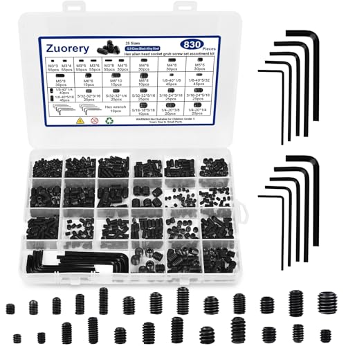 Csavarok |   83 db 25 méretű metrikus + SAE csavar válogató készlet, belső hatszögű hajtású kupakfejű imbuszcsavar készlet 12.9-es osztályú ötvözött acél grub csavar (M3-M8, 1/8″-4-től 5/16″-18-ig) Csavarok Csavarok