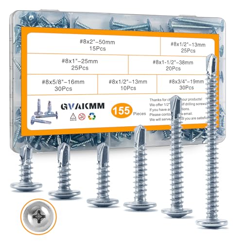 Csavarok |   Fémlemez Csavar Készlet, #8 Önszúró Csavarok Készlete Fémhez, 155 Db, 6 Méret (2”, 1-1/2”, 1”, 3/4”, 5/8”, 1/2”) Módosított Truss Fejű Cinkbevonatú Önfúró Tek, Fához, Fémhez, Műanyaghoz Csavarok Csavarok