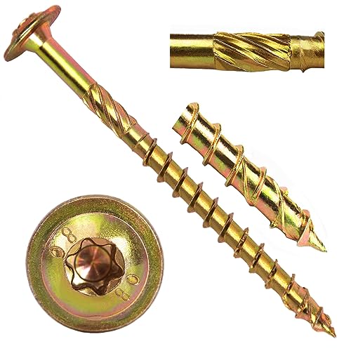 Csavarok |   Lag csavarok, 1/4″ X 3-1/4″ szerkezeti csavarok, 50 db építkezési lag csavar Torx/Star T30 meghajtással, nehéz igénybevételű fa csavarok, rozsdaálló fagerendákhoz/tölgyfához/kertépítési fához (sárga cink) Csavarok Csavarok