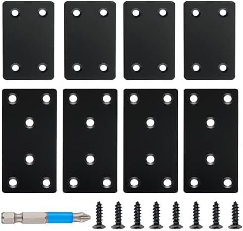 Foghúzó |   8 darab fekete lapos javítólemez 3.15X1.57” és 2.36X1.49”, rozsdamentes acél konzol, egyenes fém támasztó konzol, rögzítő összekötő lemez fa bútorok rögzítéséhez és javításához Foghúzó Foghúzó