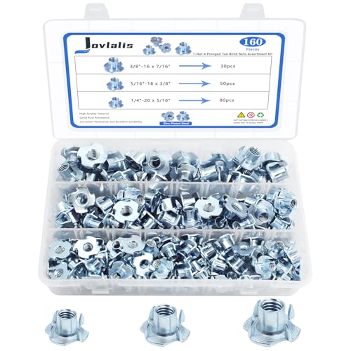 T-anyák |   T Csavaranyák 1/4″-2, 5/16″-18, 3/8″-16, Jovlalis 16 db Cinkbevonatú Acél T-Csavaranya 4 Ágú T-Blind Nuts Készlet Fa, Szikl climbing Fogásokhoz, Bútorokhoz, Szekrényekhez Rögzítők T-anyák